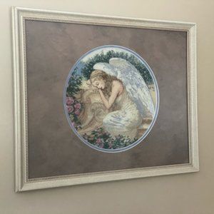 Cross stitch Angel. Matted and framed. Handmade.